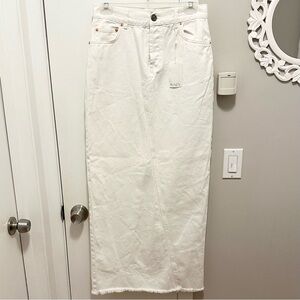RAEY Off White Denim Maxi Skirt 6 Organic Cotton Split Back Cut Out Raw Hem